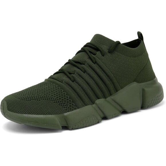 Men's Army Green Knit Sole Breathable Lightweight Casual Walking Sneakers Shoes